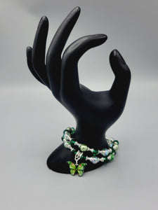 Green With Silver Butterfly Bracelets Duo