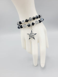 Black And Gray Moon, Star And Sun Bracelets Duo