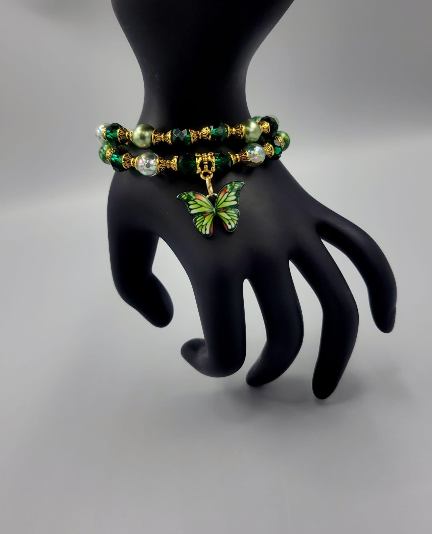 Green With Gold Butterfly Bracelets Duo