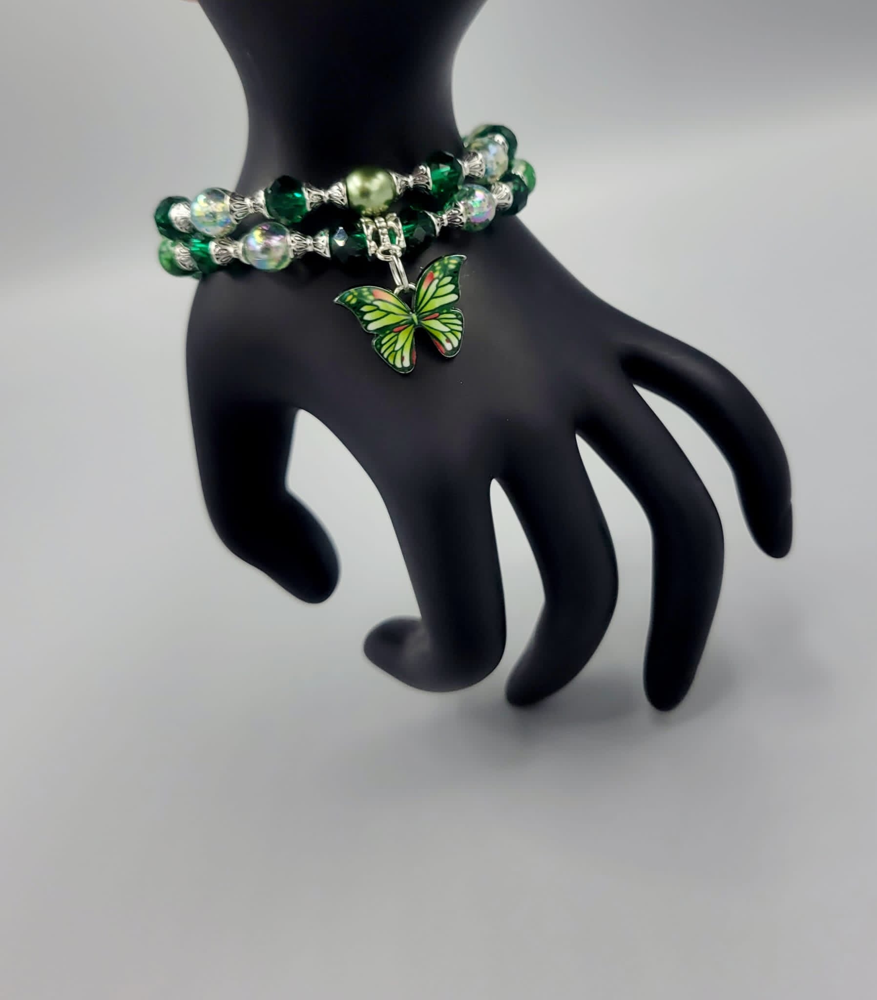 Green With Silver Butterfly Bracelets Duo