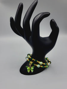 Green With Gold Butterfly Bracelets Duo