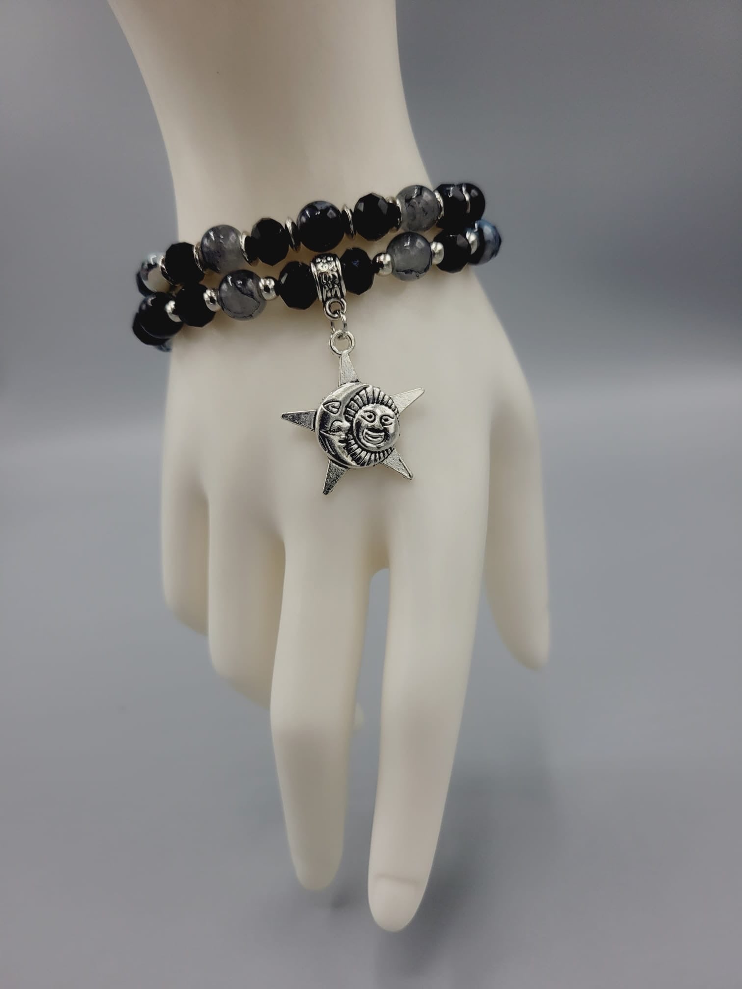 Black Moon, Star And Sun Bracelets Duo