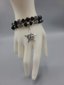 Black Moon, Star And Sun Bracelets Duo