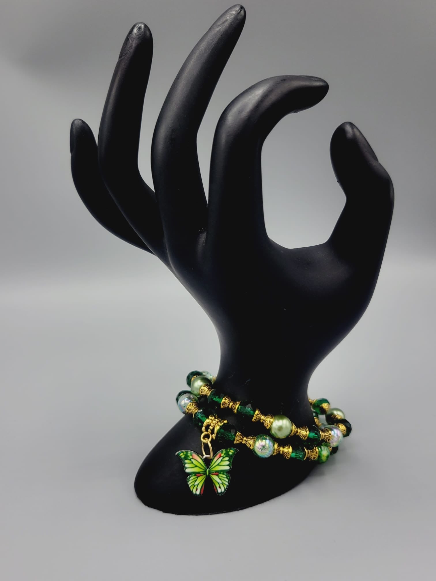 Green With Gold Butterfly Bracelets Duo