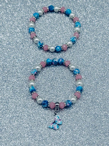 Blue And Pink Butterfly Bracelets Duo