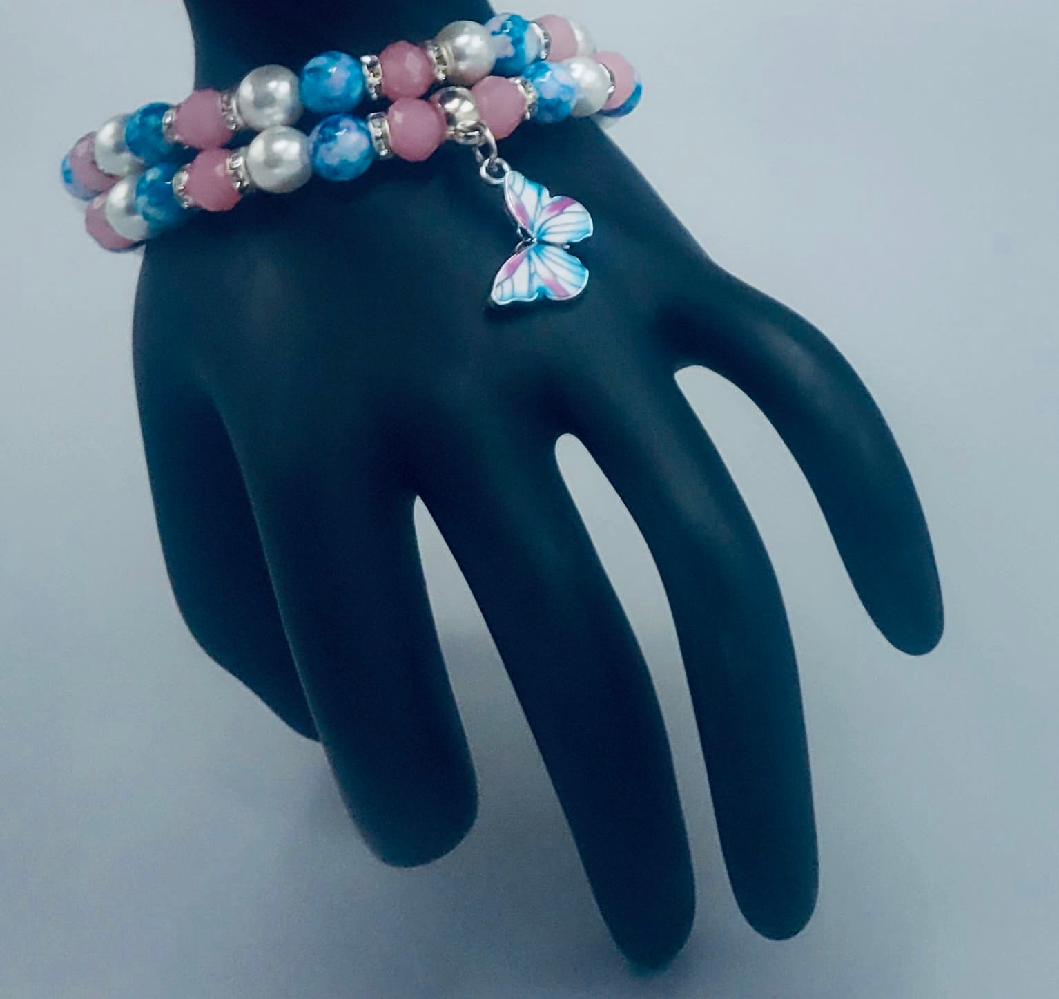 Blue And Pink Butterfly Bracelets Duo