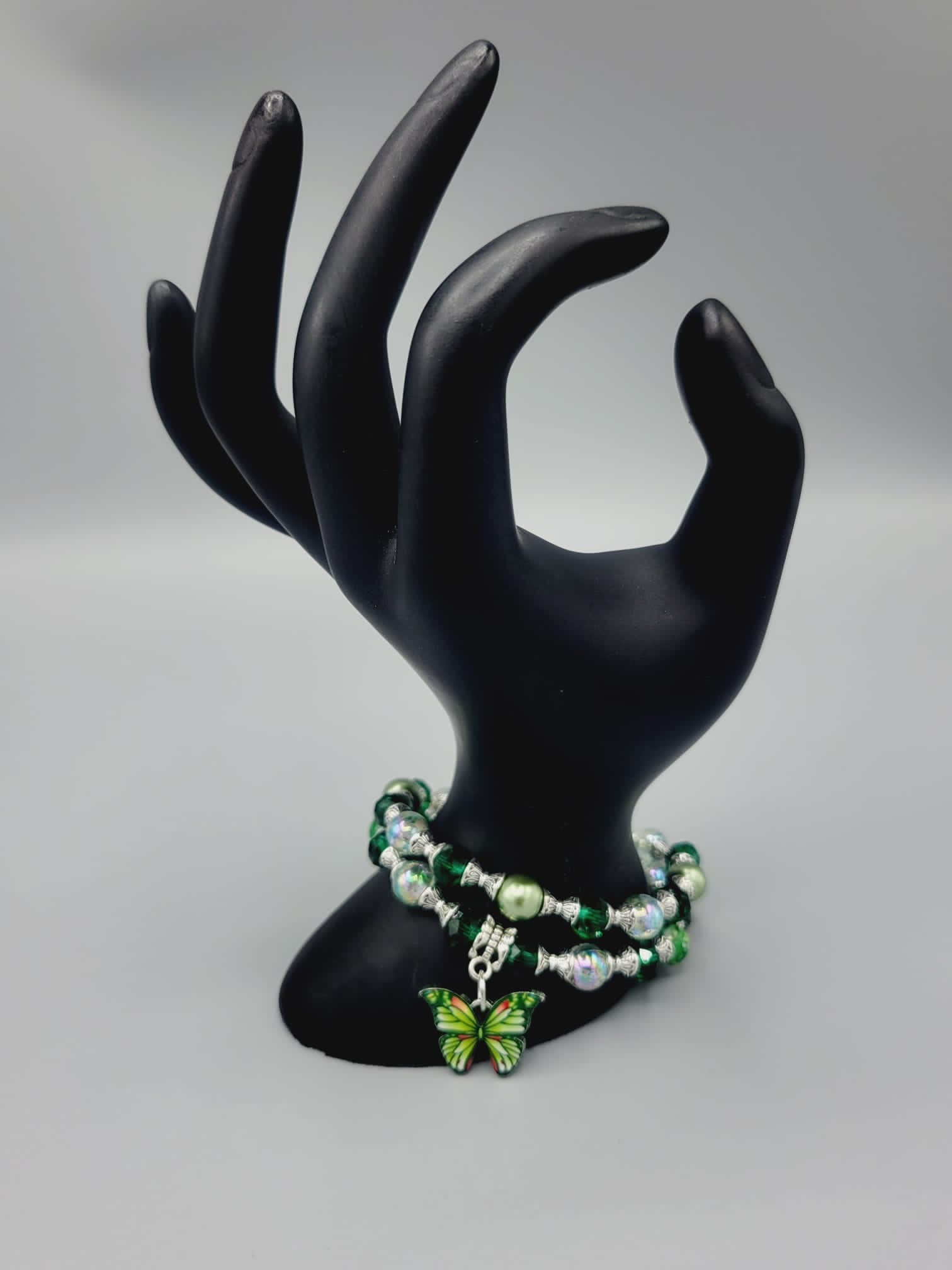 Green With Silver Butterfly Bracelets Duo