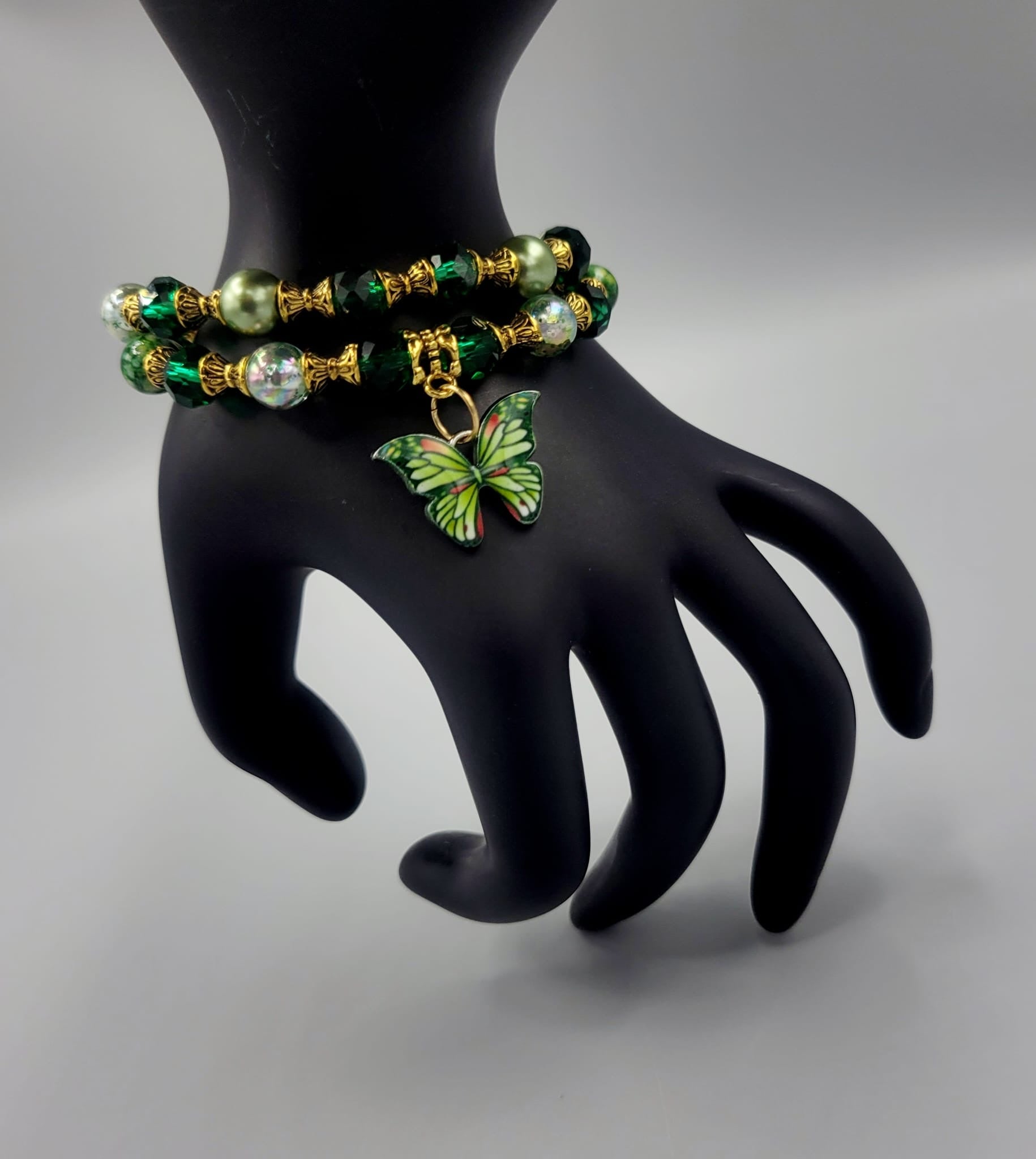 Green With Gold Butterfly Bracelets Duo