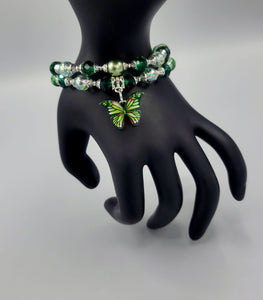 Green With Silver Butterfly Bracelets Duo