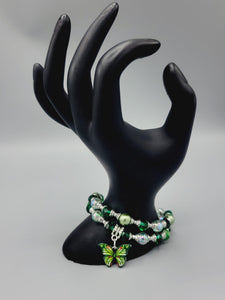 Green With Silver Butterfly Bracelets Duo