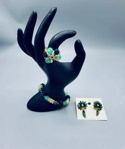 Green And Gold Flower Set (Flower Shaped Ring)