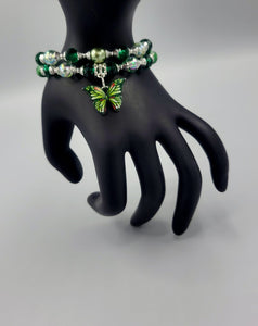 Green With Silver Butterfly Bracelets Duo