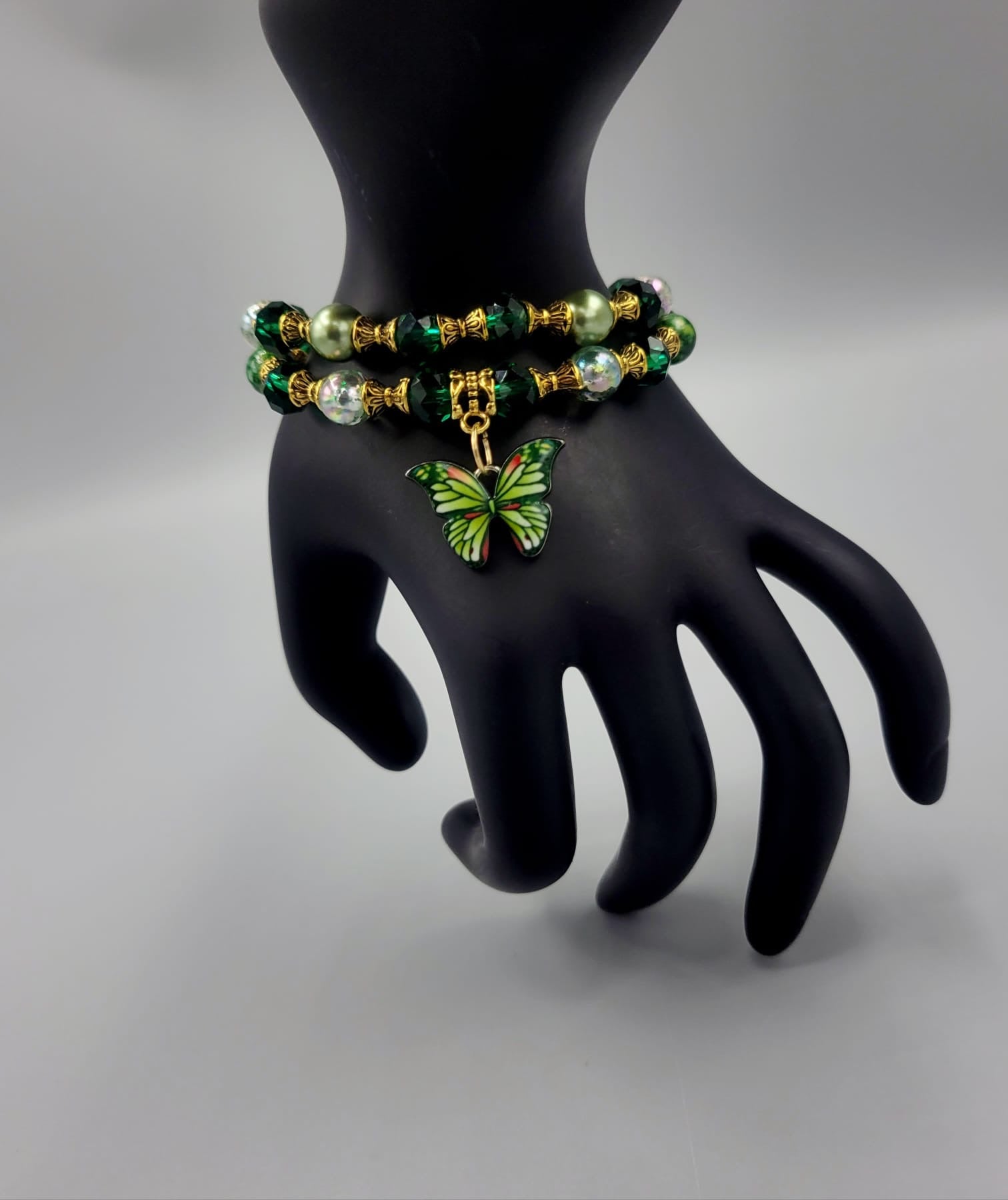 Green With Gold Butterfly Bracelets Duo