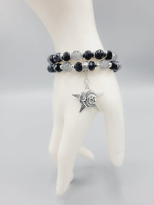 Black And Gray Moon, Star And Sun Bracelets Duo