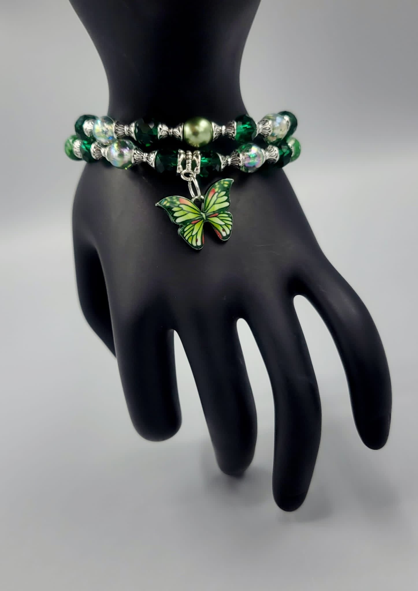 Green With Silver Butterfly Bracelets Duo