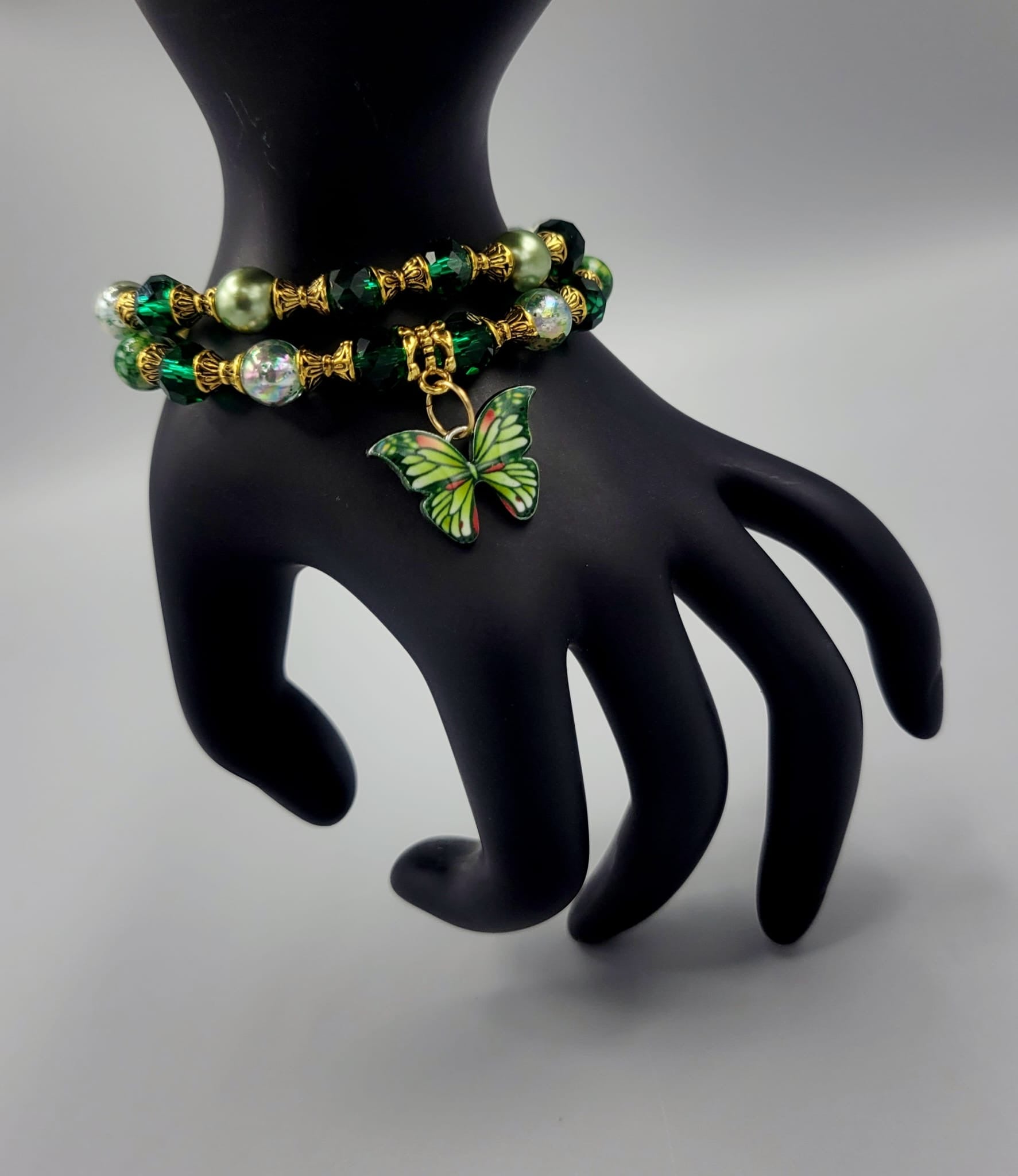 Green With Gold Butterfly Bracelets Duo