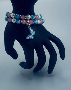 Blue And Pink Butterfly Bracelets Duo