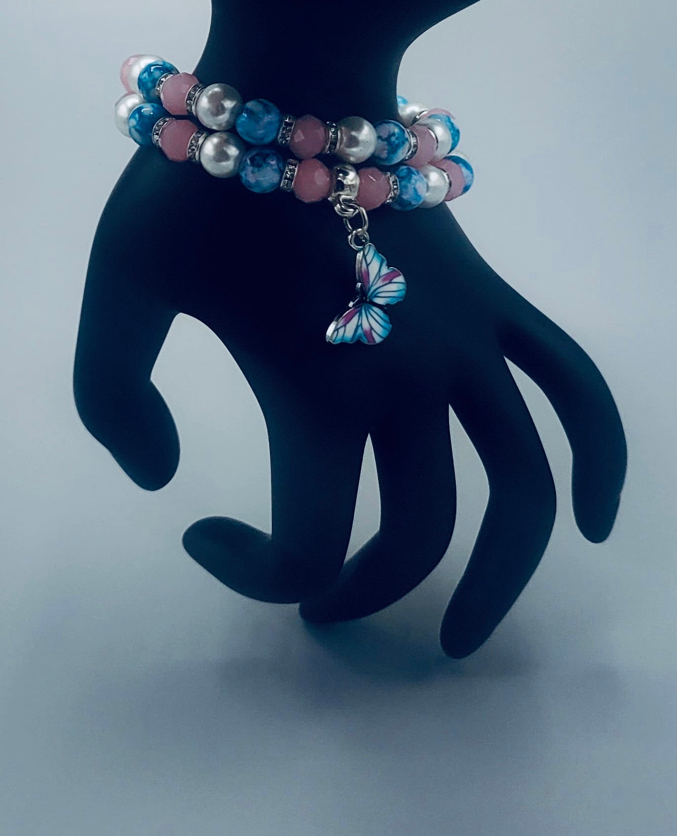 Blue And Pink Butterfly Bracelets Duo