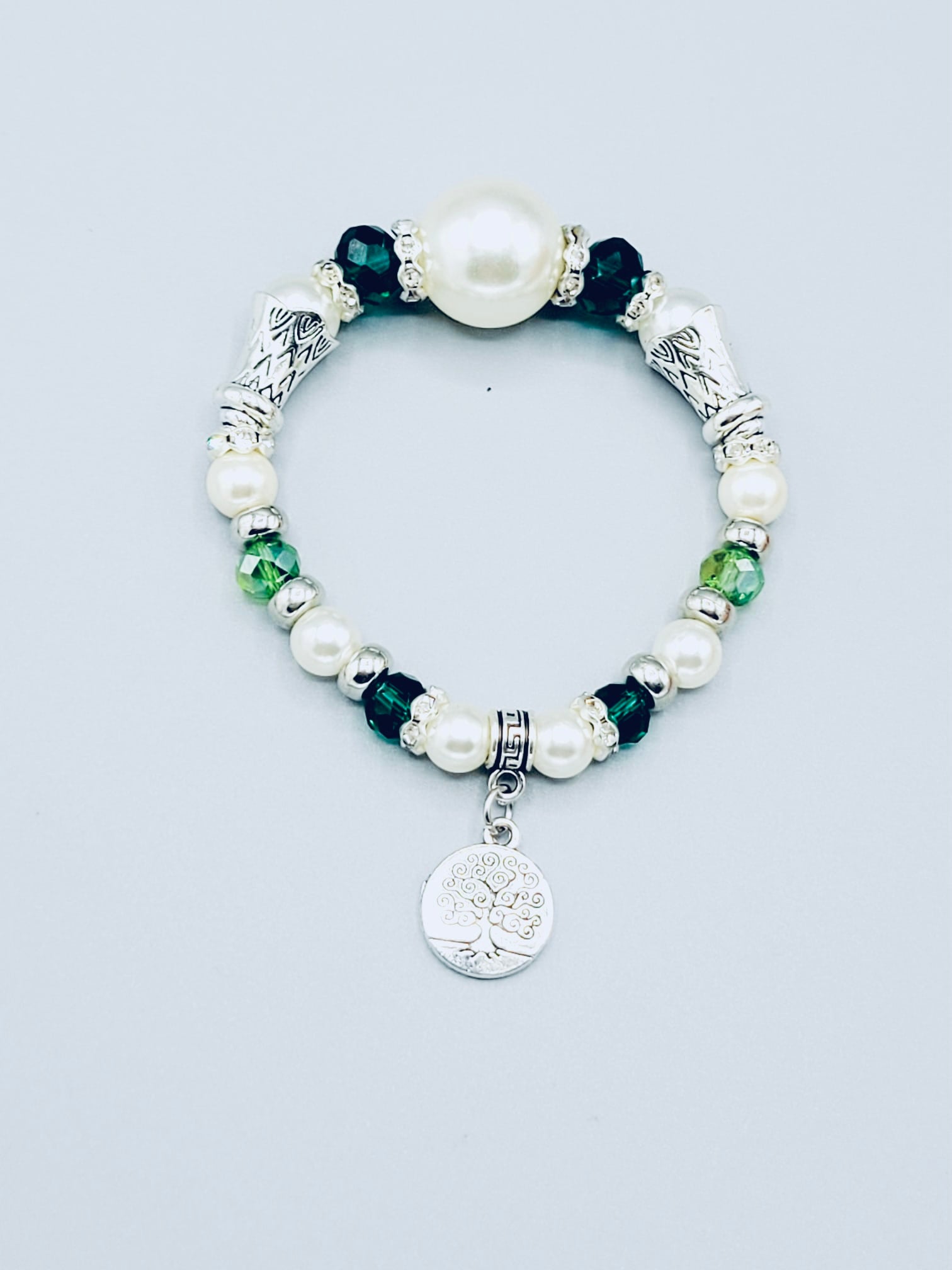 White And Green Tree Of Life Bracelet