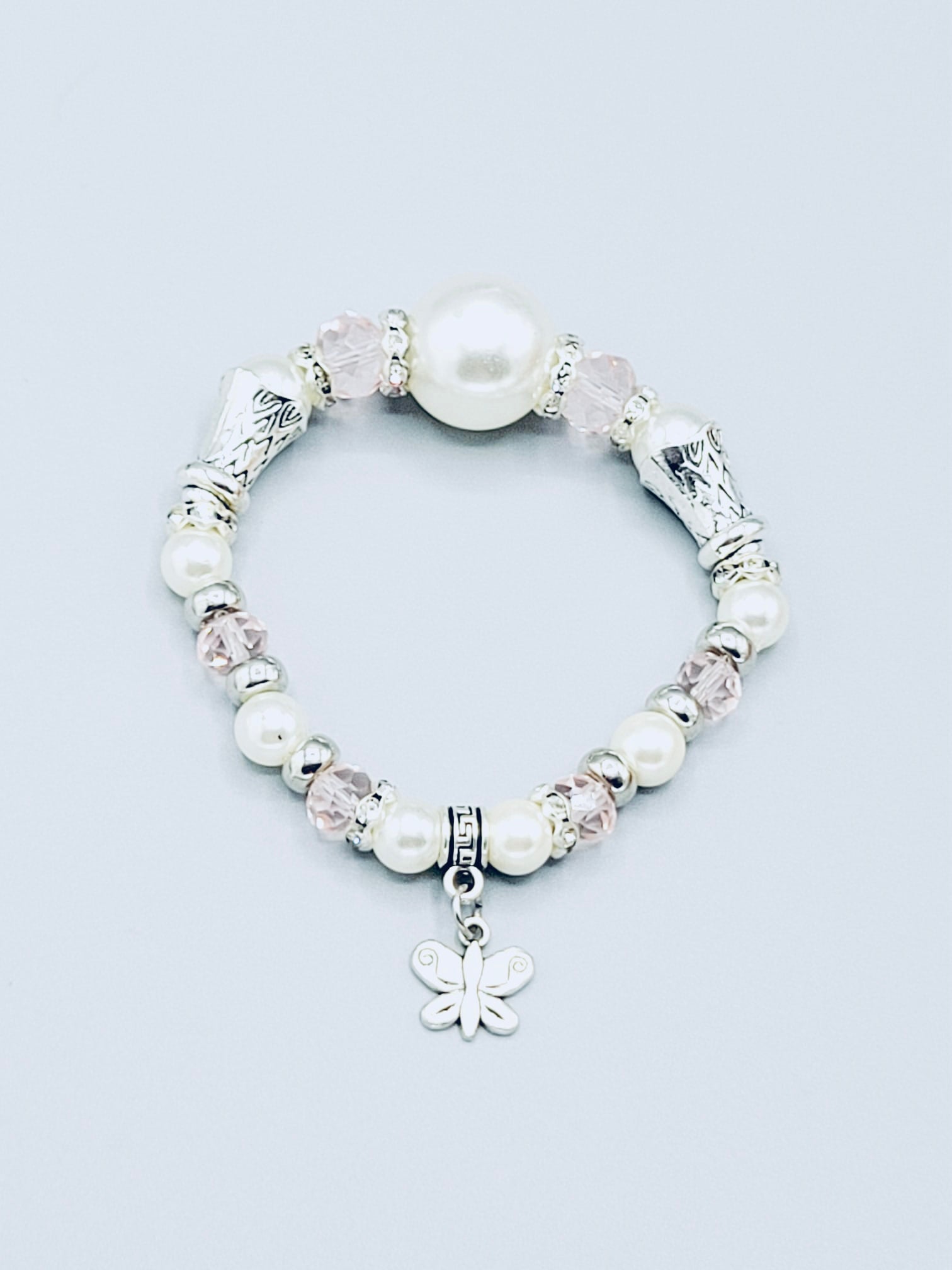 White And Light Pink Butterfly Bracelet