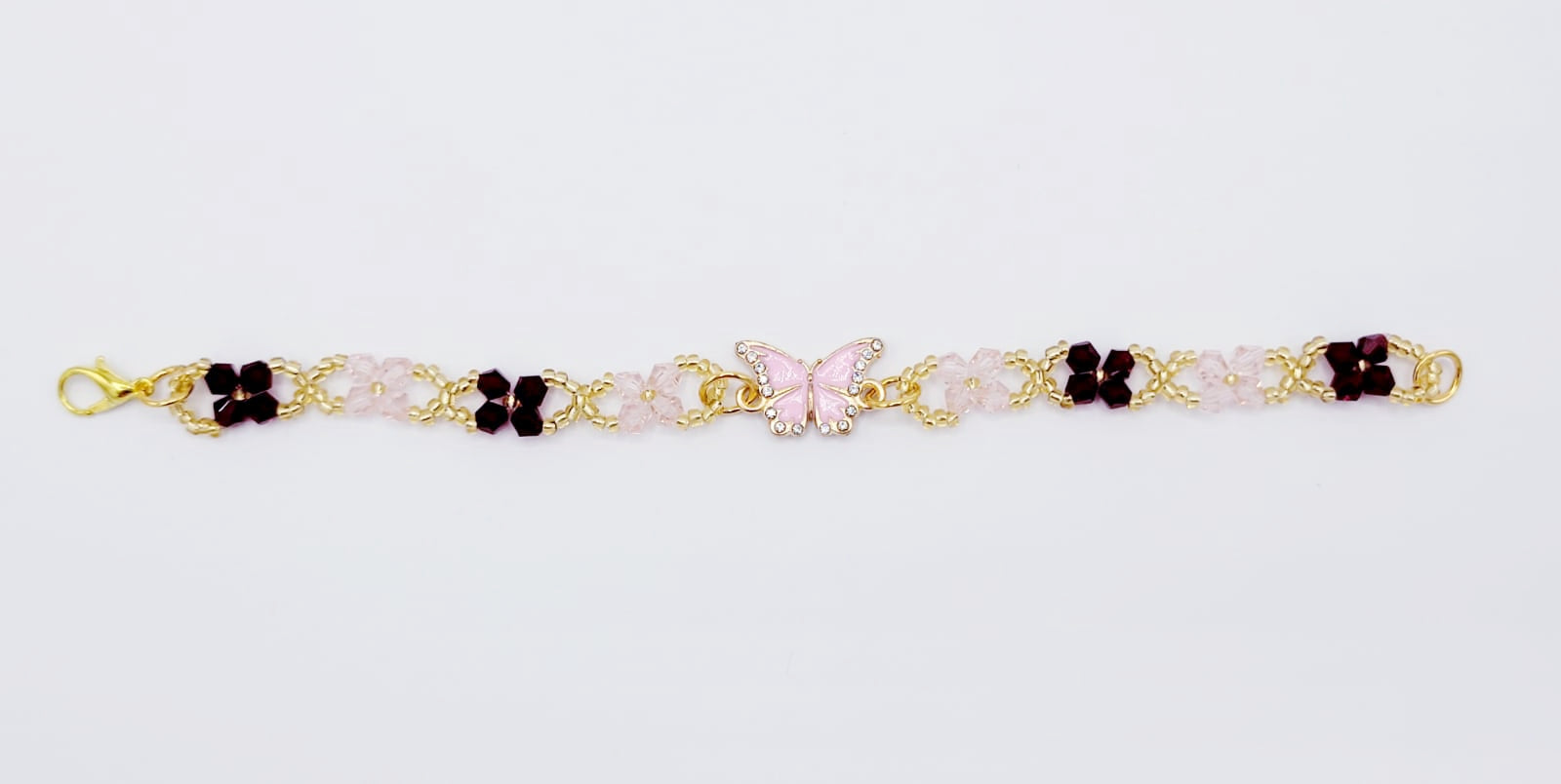 Light Pink And Wine Butterfly Bracelet