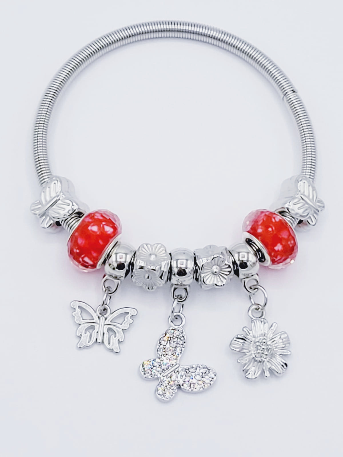 Red Butterfly Bangle Bracelet