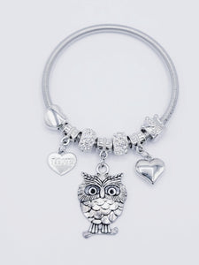 Silver Owl Bangle Bracelet