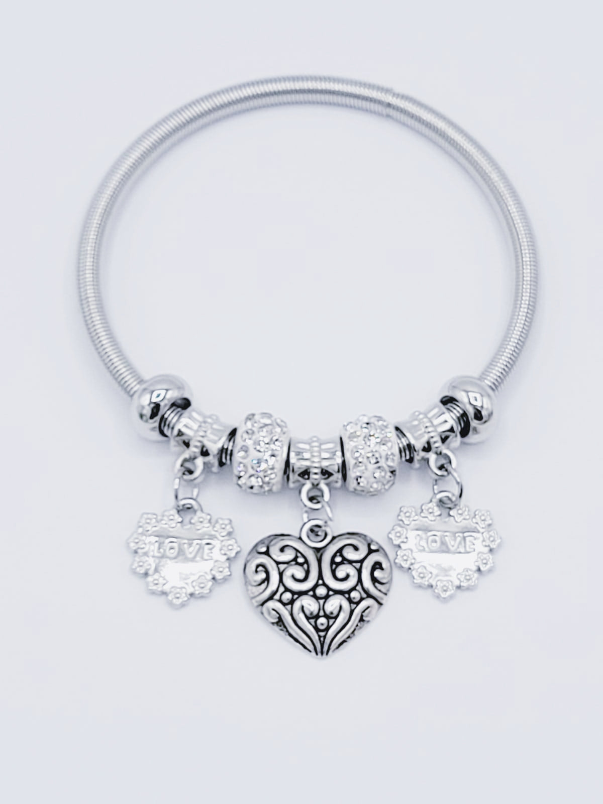 Silver Heart Bangle Bracelet