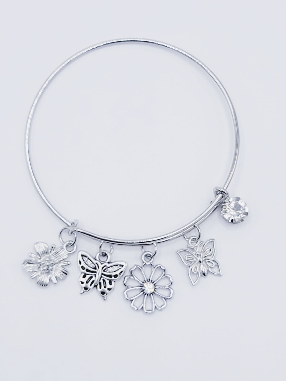 Silver Flower Bangle Bracelet