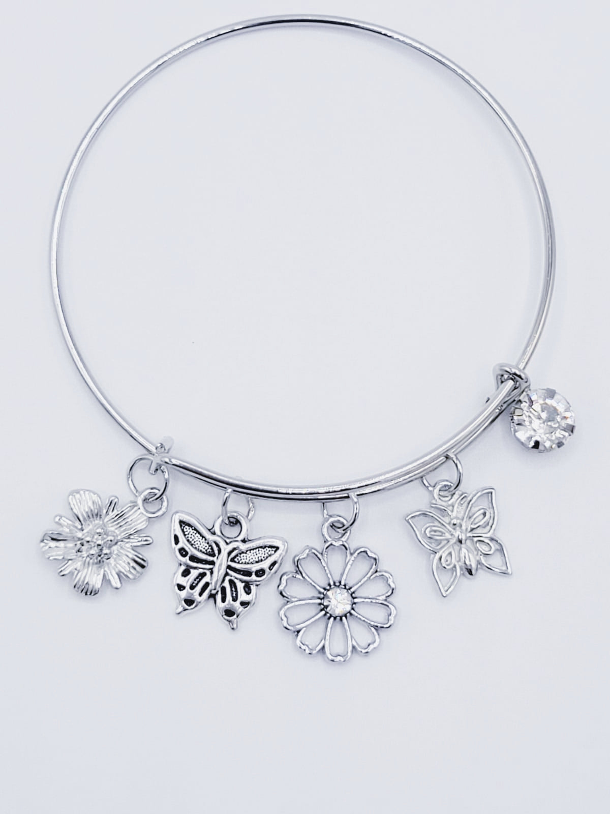 Silver Flower Bangle Bracelet