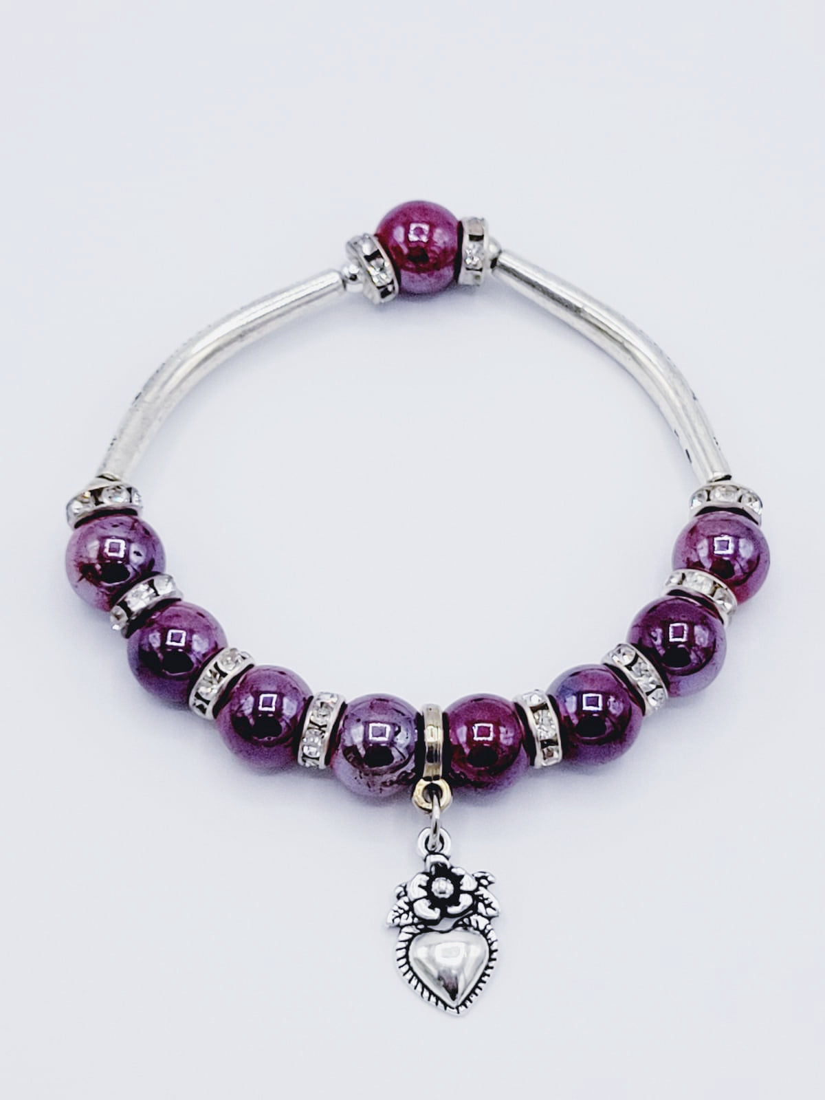 Wine Heart And Flower Bracelet