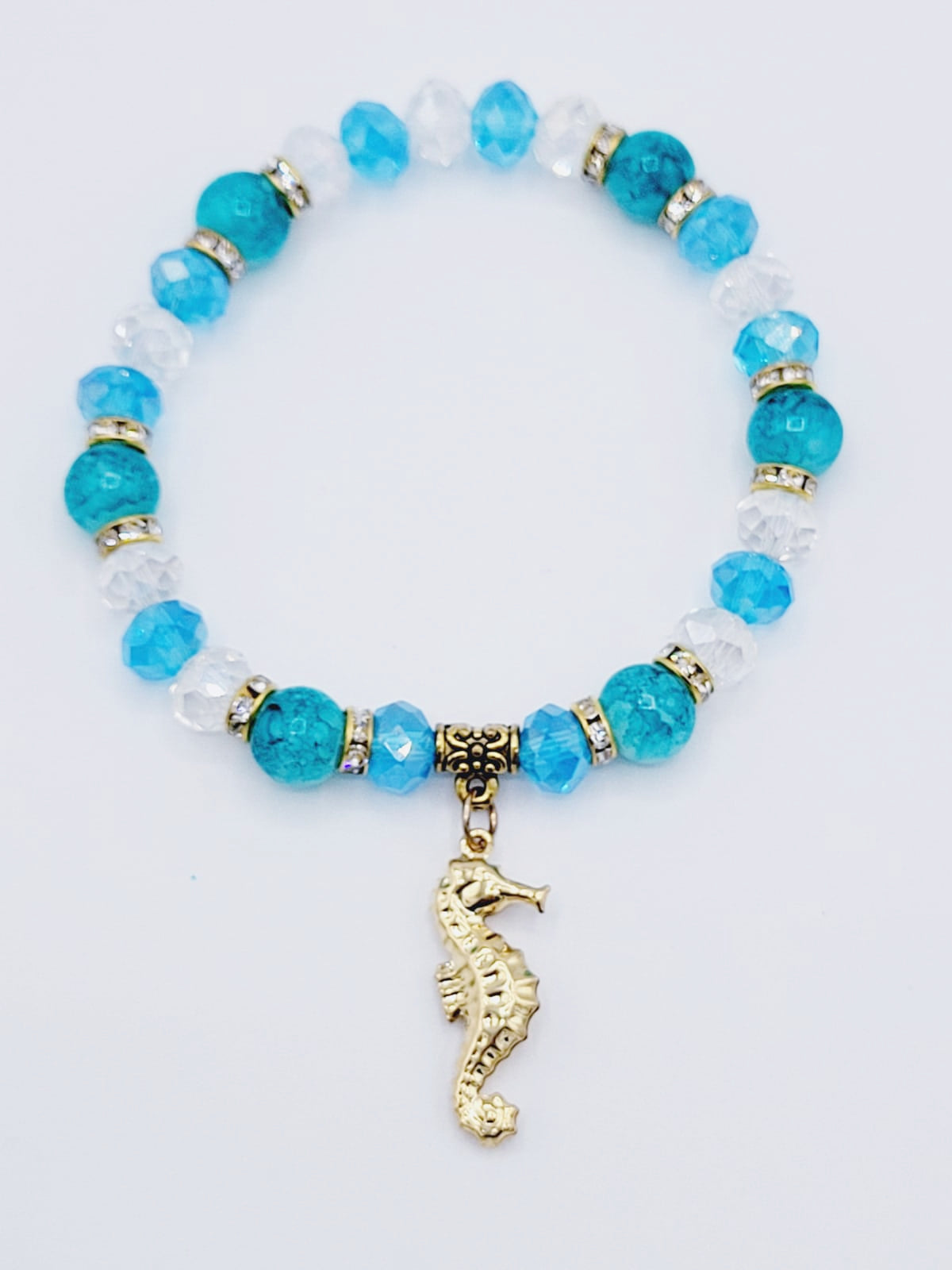 Aquamarine And Clear Seahorse Bracelet