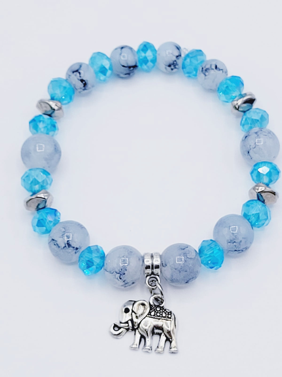 Aquamarine And Gray Elephant Bracelet