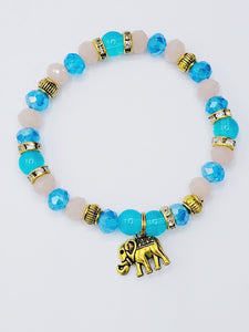 Aquamarine And Cream Elephant Bracelet