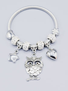 Silver Owl Bangle Bracelet