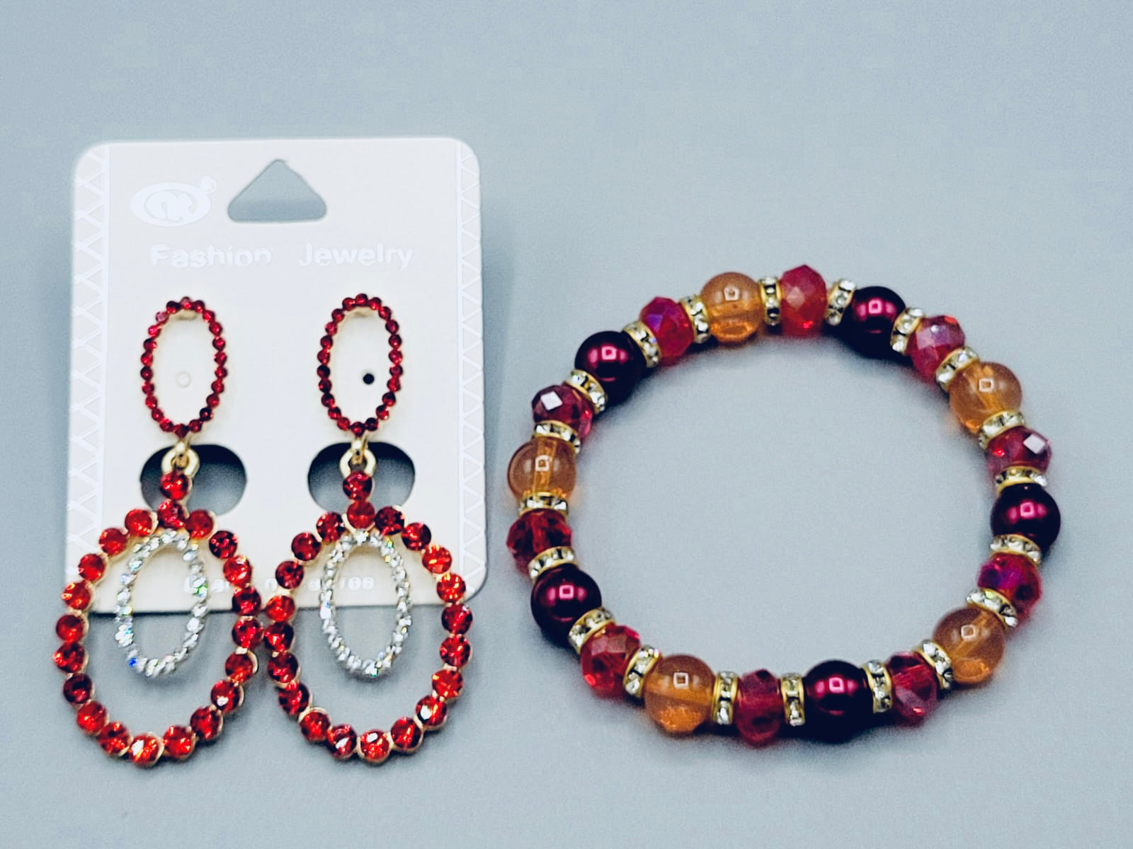 Red And Orange Set (Earrings / Bracelet)