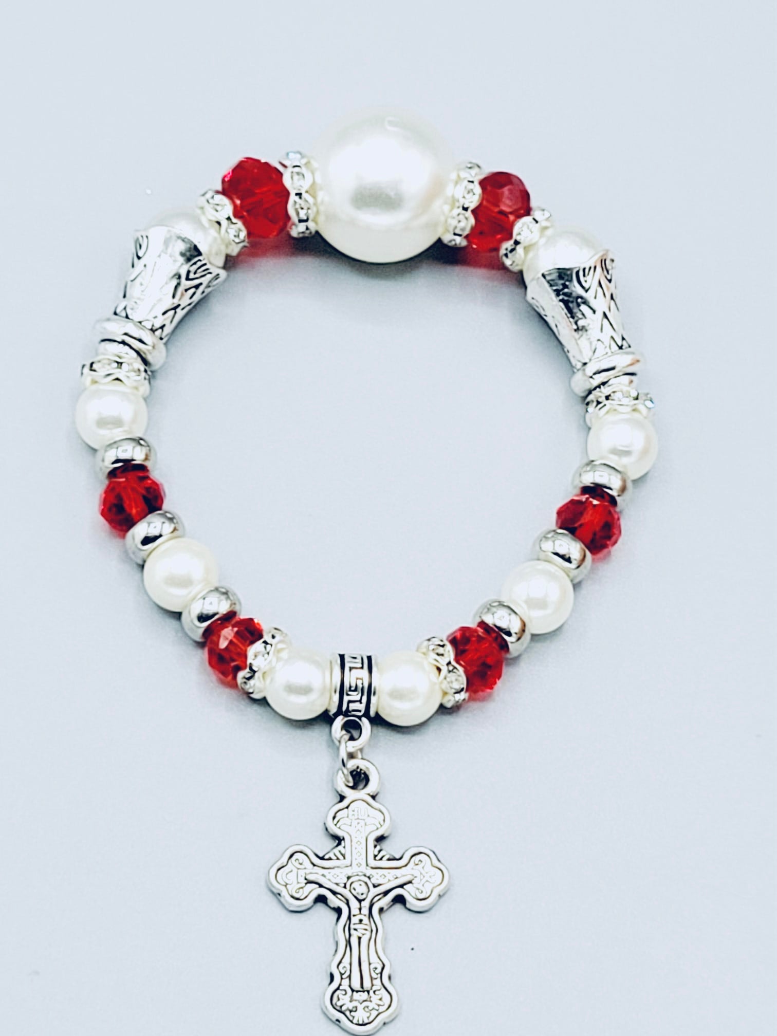 White And Red Cross Bracelet