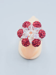 Red And Clear Flower-Shaped Rhinestone Ring