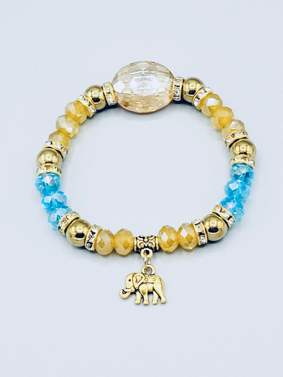 Brown And Aquamarine Elephant Bracelet