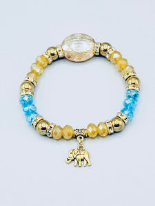Brown And Aquamarine Elephant Bracelet