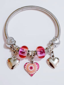 Pink Heart Bangle Bracelet