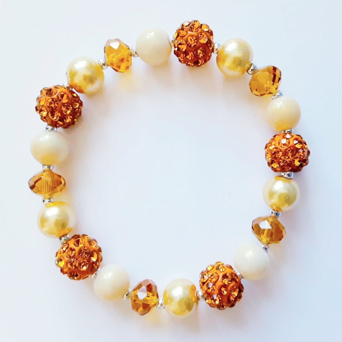 Orange And Cream Rhinestone Bracelet