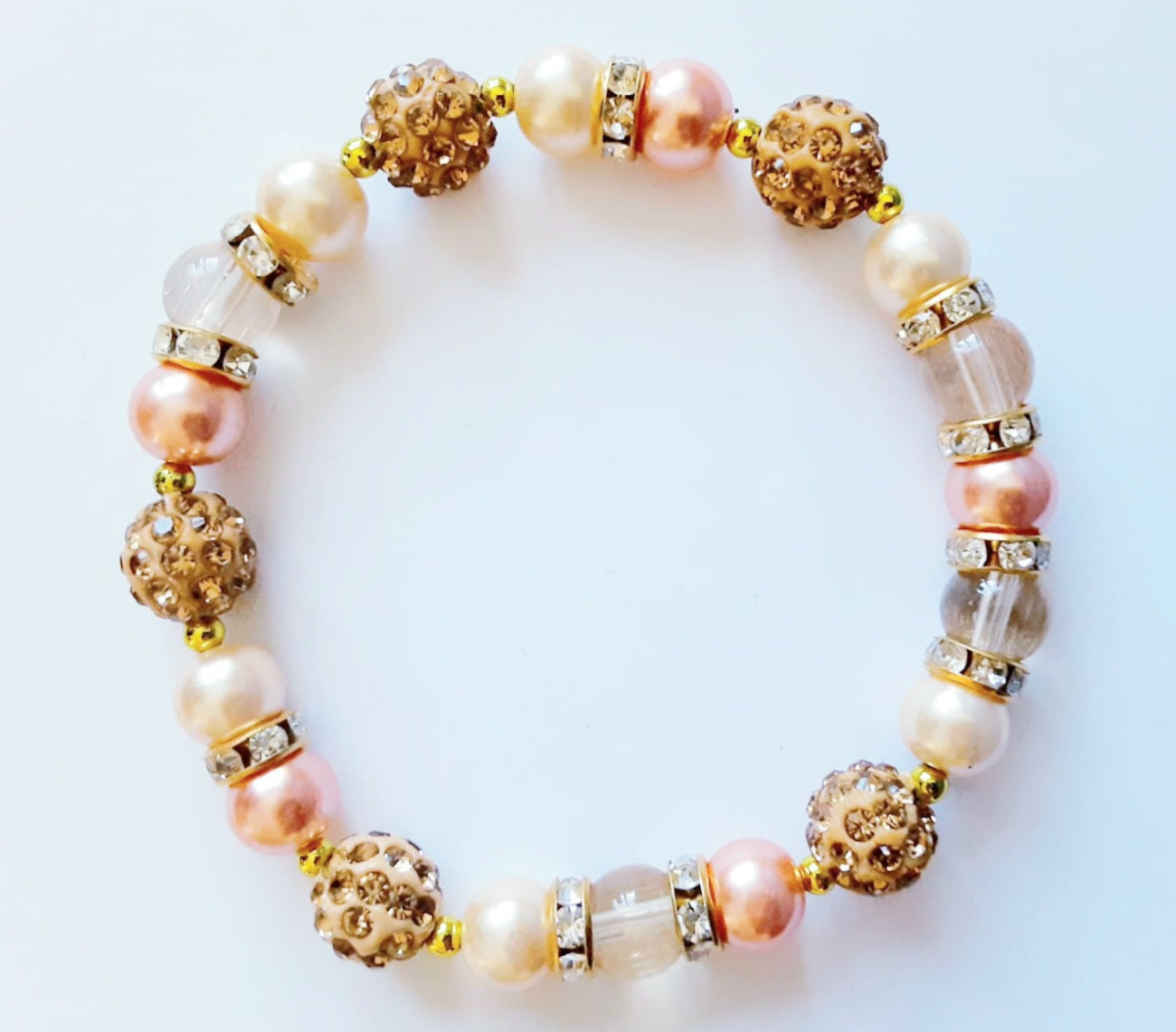 Peach And Cream Rhinestone Bracelet