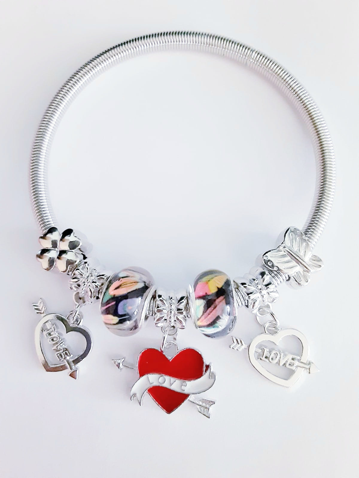 Red Heart Bangle Bracelet