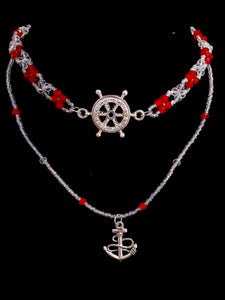 Red Rudder And Anchor Necklace