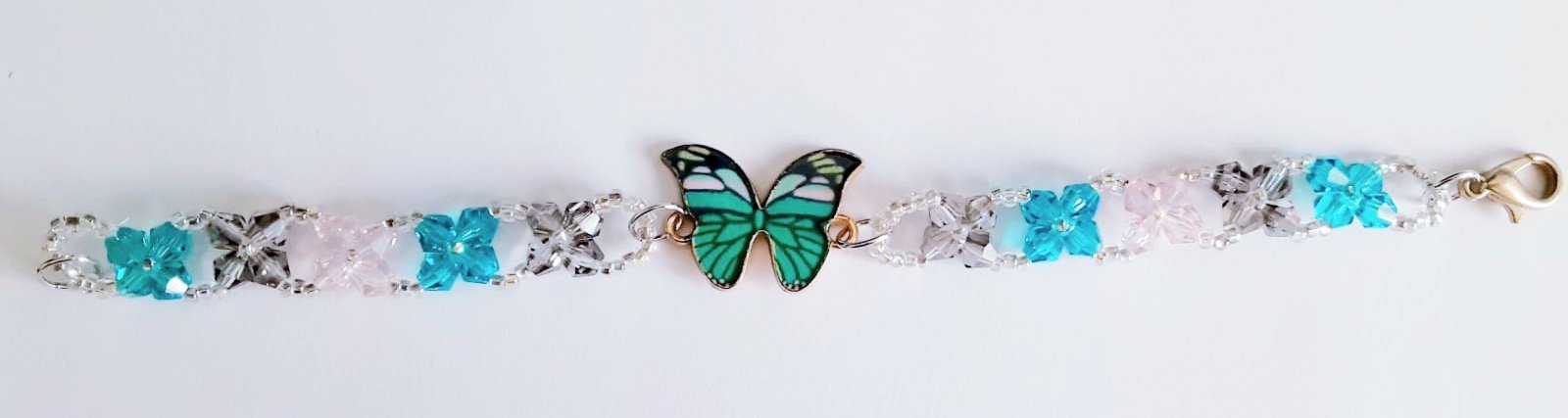 Aquamarine And Gray Butterfly Bracelet