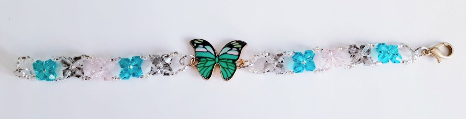 Aquamarine And Gray Butterfly Bracelet