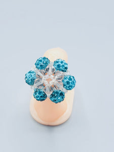 Aquamarine And Clear Flower-Shaped Rhinestone Ring