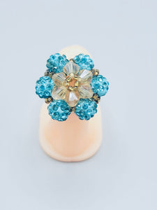 Aquamarine And Amber Flower-Shaped Rhinestone Ring